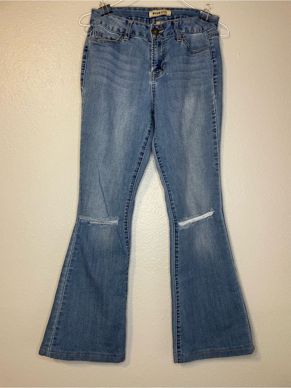 Blue Spice Light Blue Flare Jeans with Knee Slits